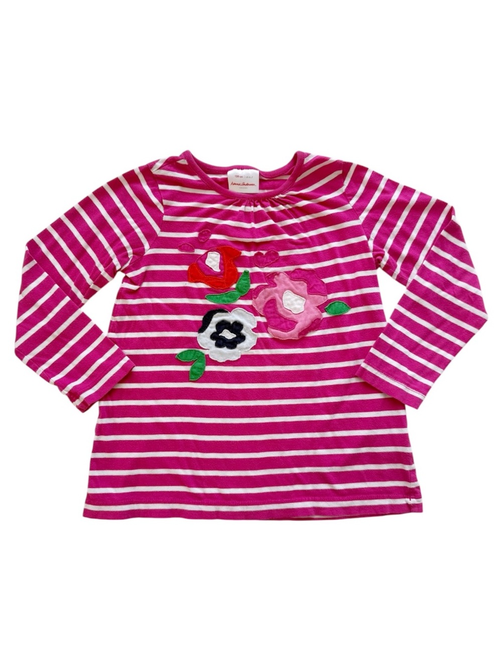 Hanna Andersson Pink Striped Floral Appliqué Tee 6/7
